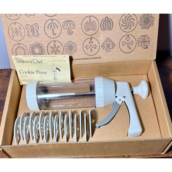 Pampered Chef Cookie Press Set 16 Decorator Discs 1525 Model +Recipes 2B5 - Picture 5 of 8